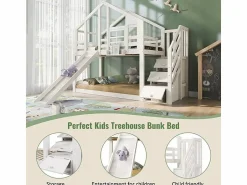 DripeX Litera para niños - con escalera de almacenamiento y tobogán - cama de cabina 2 x 90 x 200 cm - Pin + MDF -