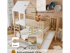 Best Merax Litera para niños 90 x 200 cm con tobogán + somier, colores: natural y blanco Color natural claro