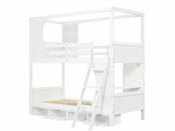 Best KOMHTOM Litera para niños 90 x 200 cm, con barreras de seguridad, mesa, zapatero, escalera inclinada, Blanco