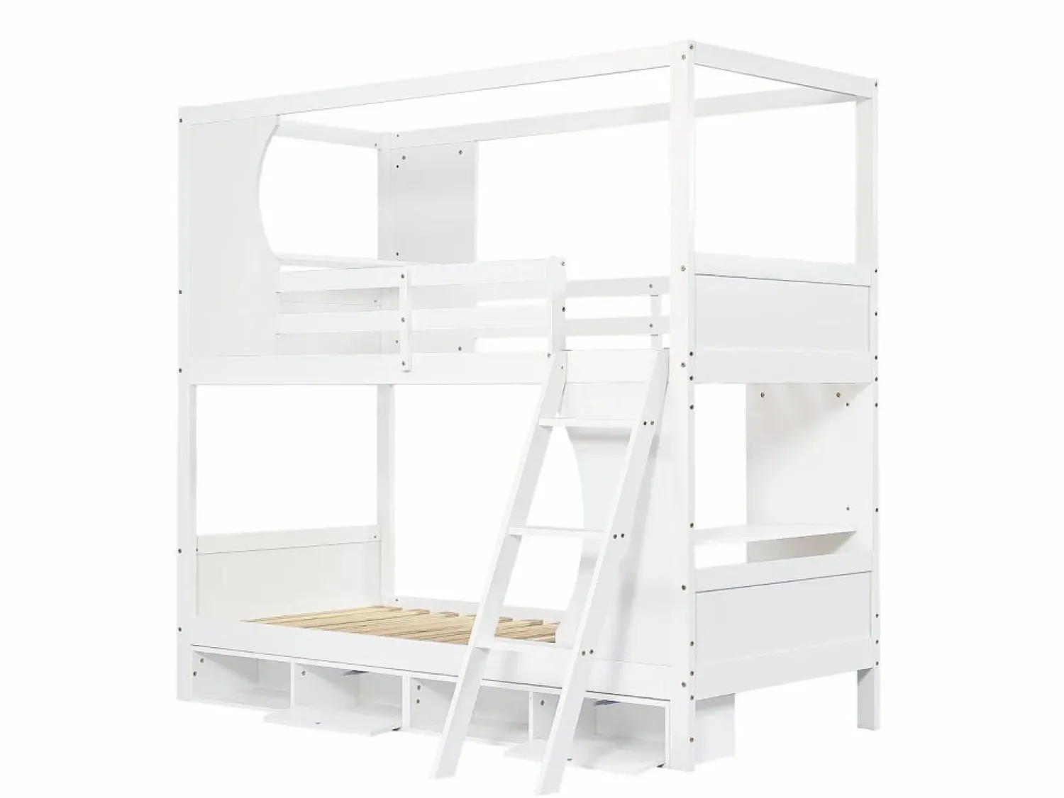 Best KOMHTOM Litera para niños 90 x 200 cm, con barreras de seguridad, mesa, zapatero, escalera inclinada, Blanco