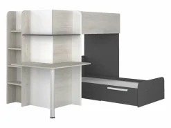 Litera rinconera 2 x 90 x 190 cm con escritorio color gris blanco y negro - SAMUEL Cama Litera