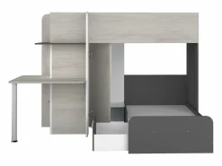 Litera rinconera 2 x 90 x 190 cm con escritorio color gris blanco y negro - SAMUEL Cama Litera