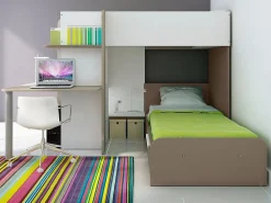 Best Vente-unique Litera rinconera 2 x 90 x 190 cm con escritorio gris blanco y negro + colchón - SAMUEL Negro / Gris claro
