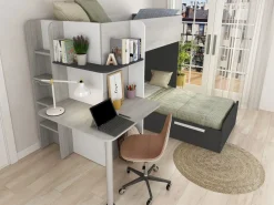Best Vente-unique Litera rinconera 2 x 90 x 190 cm con escritorio gris blanco y negro + colchón - SAMUEL Negro / Gris claro