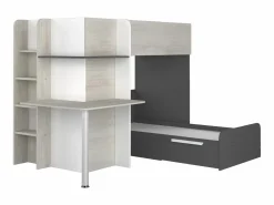 Best Vente-unique Litera rinconera 2 x 90 x 190 cm con escritorio gris blanco y negro + colchón - SAMUEL Negro / Gris claro