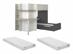 Best Vente-unique Litera rinconera 2 x 90 x 190 cm con escritorio gris blanco y negro + colchón - SAMUEL Negro / Gris claro