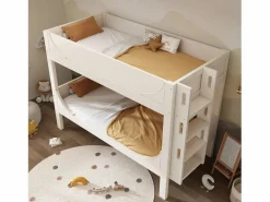 OKWISH Litera separable 90x200 cm con escalera y somier de láminas, blanca - sin colchón
