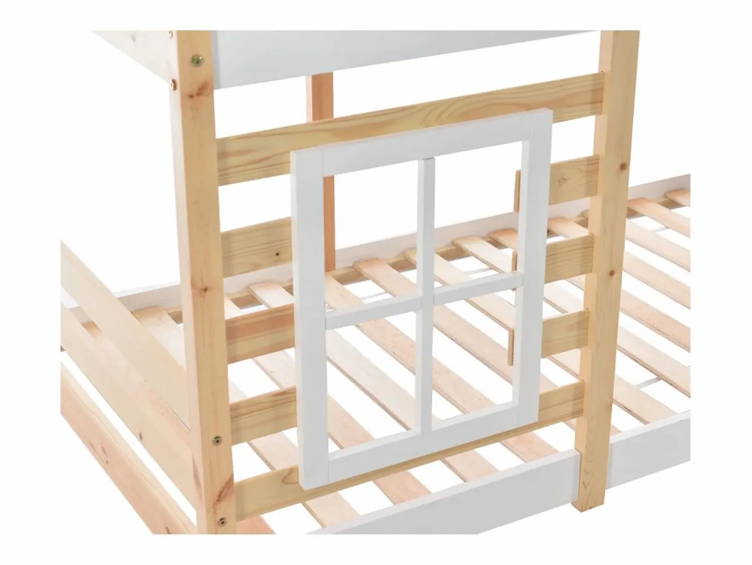 ModernLuxe Litera tipo cabina de pino macizo con barreras anticaída y escalera de almacenamiento - 90x200 cm - natural y blanco