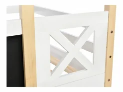 New ModernLuxe Litera tipo cabina de pino macizo con barreras anticaída + escalera + pizarra - 90x200 cm - natural y - Blanco
