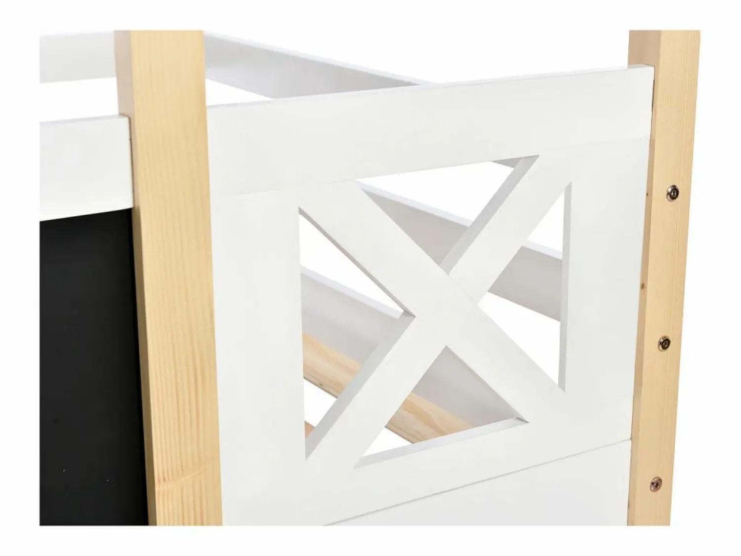 New ModernLuxe Litera tipo cabina de pino macizo con barreras anticaída + escalera + pizarra - 90x200 cm - natural y - Blanco
