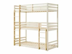Vente-unique Litera triple 3 x 90 x 200 cm madera de pino y natural con colchón - VAGAR