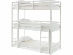 Discount Vente-unique Litera triple 3 x 90 x 200 cm madera de pino con colchón - VAGAR Blanco