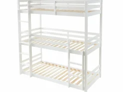Discount Vente-unique Litera triple 3 x 90 x 200 cm madera de pino con colchón - VAGAR Blanco