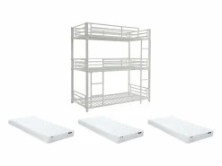 Discount Vente-unique Litera triple 3 x 90 x 190 cm metal + colchón - ELOUAN III Blanco
