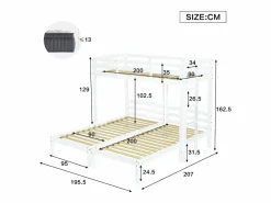 Best ModernLuxe Litera triple con somier de láminas - 90x200 cm - madera maciza - Blanco