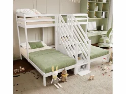 ModernLuxe Litera 90x200 cm - 3 plazas - escalera con almacenamiento - con 4 cajones - con barandilla -
