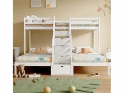 ModernLuxe Litera 90x200 cm - 3 plazas - escalera con almacenamiento - con 4 cajones - con barandilla -
