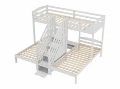 ModernLuxe Litera 90x200 cm - 3 plazas - escalera con almacenamiento - con 4 cajones - con barandilla -