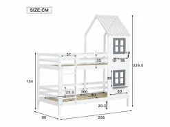 Discount Litera 90x200 cm de madera maciza - con somier de láminas - Blanco y Gris Cama Litera