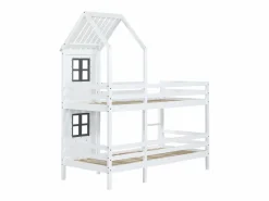 Discount Litera 90x200 cm de madera maciza - con somier de láminas - Blanco y Gris Cama Litera