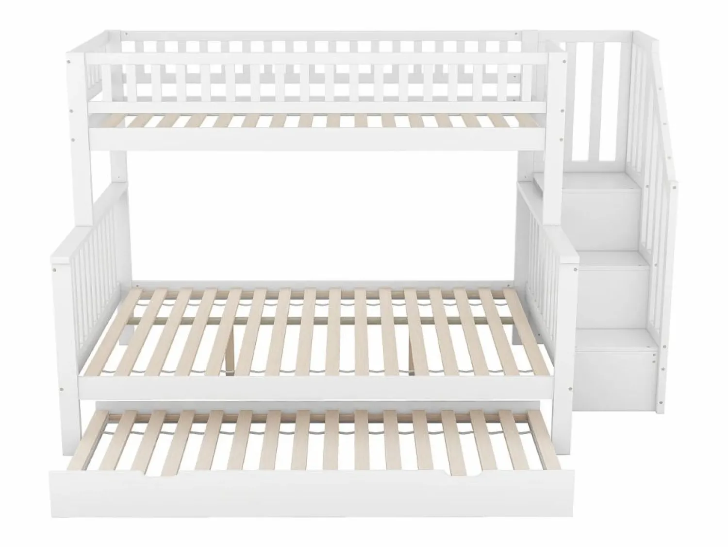 New Litera 90x200 cm y 140x200 cm con cama nido 90x190 cm - Escalera de almacenaje - Madera blanca Cama Litera