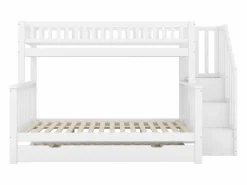 New Litera 90x200 cm y 140x200 cm con cama nido 90x190 cm - Escalera de almacenaje - Madera blanca Cama Litera