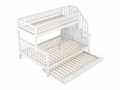 New Litera 90x200 cm y 140x200 cm con cama nido 90x190 cm - Escalera de almacenaje - Madera blanca Cama Litera