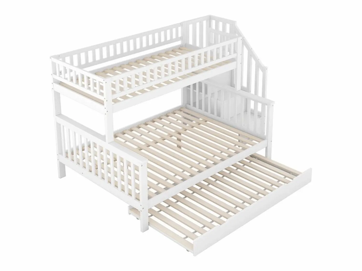New Litera 90x200 cm y 140x200 cm con cama nido 90x190 cm - Escalera de almacenaje - Madera blanca Cama Litera