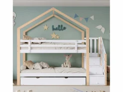 Best Litera 90x200cm + cama nido 90x190cm - cama nido infantil con escalera de almacenaje - madera maciza - Cama Litera