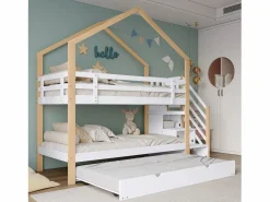 Best Litera 90x200cm + cama nido 90x190cm - cama nido infantil con escalera de almacenaje - madera maciza - Cama Litera
