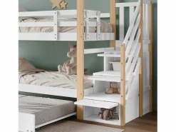Best Litera 90x200cm + cama nido 90x190cm - cama nido infantil con escalera de almacenaje - madera maciza - Cama Litera