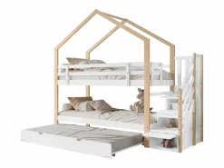 Best Litera 90x200cm + cama nido 90x190cm - cama nido infantil con escalera de almacenaje - madera maciza - Cama Litera