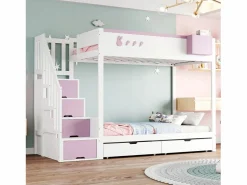 Sale Litera 90x200cm cama infantil moderna con gran almacenaje madera habitación infantil y rosa (Sin colchón) Blanco