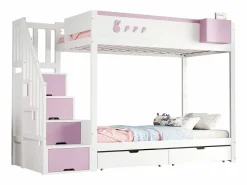 Sale Litera 90x200cm cama infantil moderna con gran almacenaje madera habitación infantil y rosa (Sin colchón) Blanco