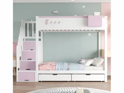 Sale Litera 90x200cm cama infantil moderna con gran almacenaje madera habitación infantil y rosa (Sin colchón) Blanco