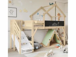 Online Litera 90x200cm tablero para pintar estilo casita escalera con almacenaje madera blanco y natural para habitación infantil (Sin colchón) Color natural claro