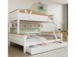 Hot Litera 90x200cm y 140x200cm - con escalera, estantes y 2 cajones - madera de pino y MDF - Cama Litera