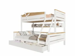 Hot Litera 90x200cm y 140x200cm - con escalera, estantes y 2 cajones - madera de pino y MDF - Cama Litera