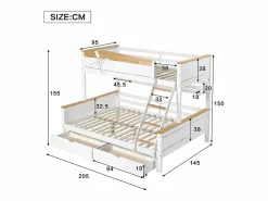 Hot Litera 90x200cm y 140x200cm - con escalera, estantes y 2 cajones - madera de pino y MDF - Cama Litera