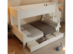 ModernLuxe literas 90×200 cm +140×200 cm - escalera con almacenamiento - con 2 cajones - Madera maciza + MDF - (sin colchón) Blanco