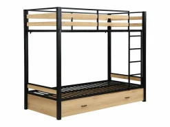 Vente-unique Literas 2 x 90 x 190 cm 1 cajón color natural y negro + Colchón - CASIDIA