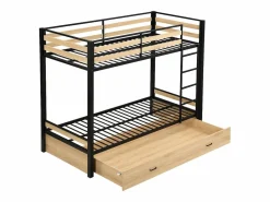 Vente-unique Literas 2 x 90 x 190 cm 1 cajón color natural y negro + Colchón - CASIDIA