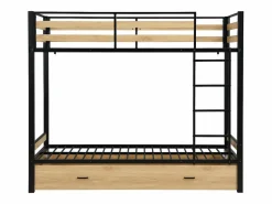 Clearance Literas 2 x 90 x 190 cm 1 cajón metal y MDF color natural y negro - CASIDIA Cama Litera