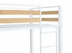 Vente-unique Literas 2 x 90 x 190 cm 1 cajón metal y MDF color natural y blanco - CASIDIA
