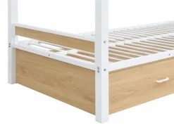 Vente-unique Literas 2 x 90 x 190 cm 1 cajón metal y MDF color natural y blanco - CASIDIA