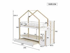 Hot Literas 2 x 90 x 200 cm con cama nido 90 x 190 cm, con 4 cajones y escalera, madera maciza + MDF, color blanco Cama Litera