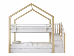 Hot Literas 2 x 90 x 200 cm con cama nido 90 x 190 cm, con 4 cajones y escalera, madera maciza + MDF, color blanco Cama Litera