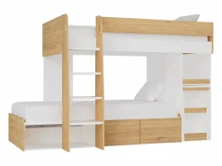 Outlet Literas 2 x 90 x 190 cm con escritorio y almacenamiento natural y blanco - LOMIDEN Cama Litera|Cama Con Almacenaje