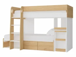 Outlet Literas 2 x 90 x 190 cm con escritorio y almacenamiento natural y blanco - LOMIDEN Cama Litera|Cama Con Almacenaje