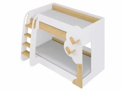 Vente-unique Literas 2 x 90 x 190 cm en blanco y natural + colchones - PILATI